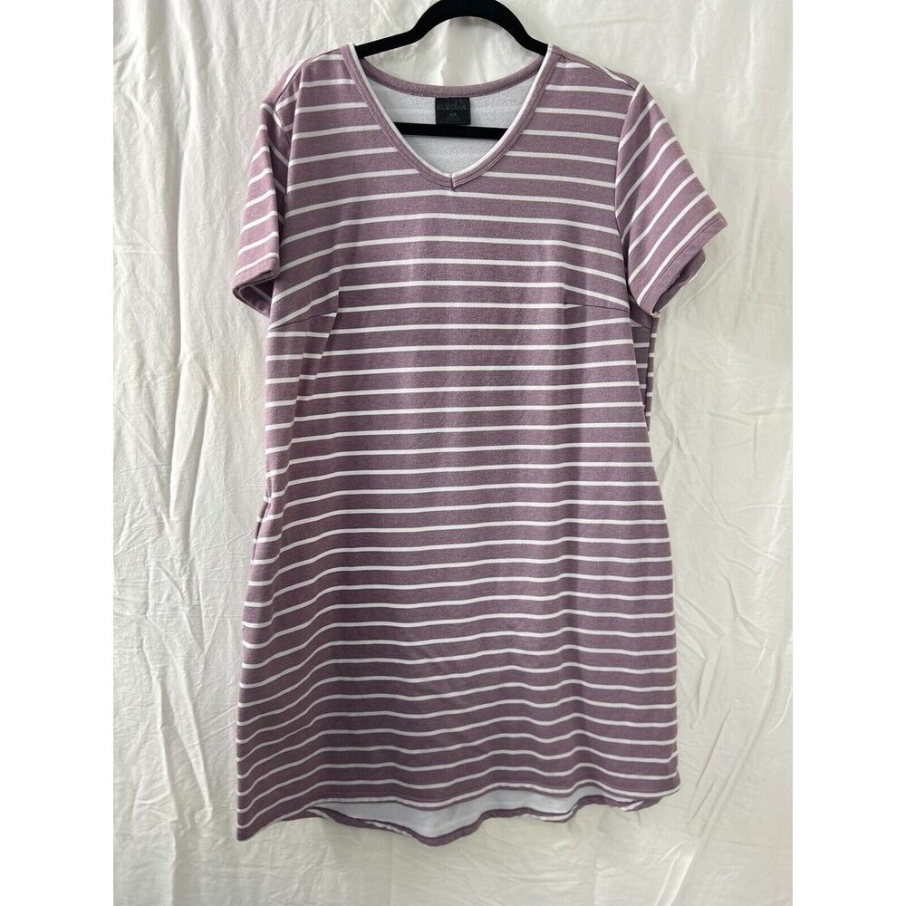 32‎ Degrees Cool Purple Stripe SS Knee Length Rayon Blnd Shirt Dress Womens Sz L